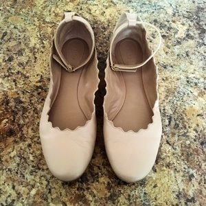 Chloe Ankle Strap Scalloped Ballet Flats